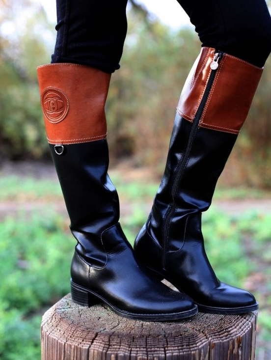 Etienne Aigner Shoes - Eitienne Aigner Chastity Two Tone Leather Riding Boots Brown Black Sz 9